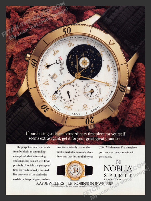 1990 Print Advertisement Noblia Spirit Sport Edition Perpetual Calendar Watches.