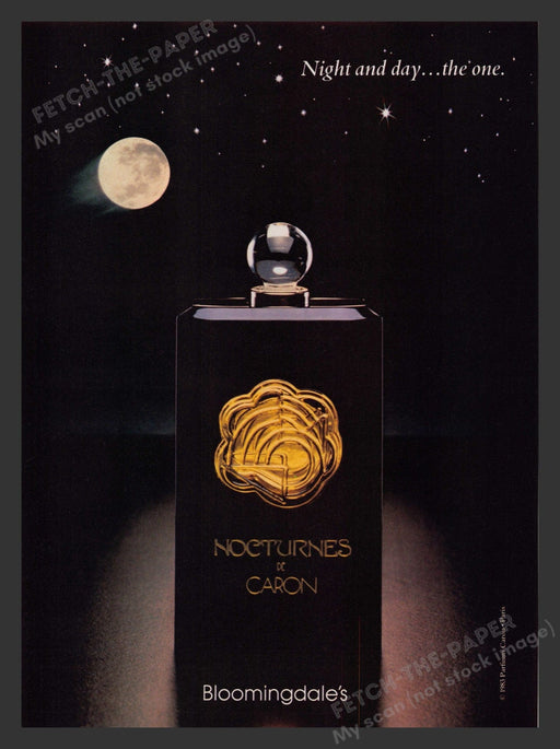 Nocturnes de Caron 1980s Print Advertisement 1983 Perfume "Night and Day" Fetch the Paper!