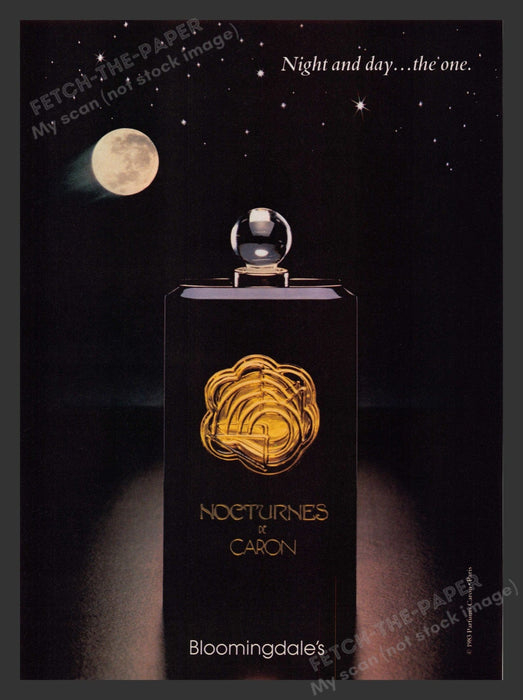 Nocturnes de Caron 1980s Print Advertisement 1983 Perfume "Night and Day" Fetch the Paper!