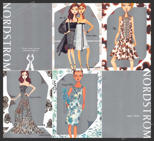 2006 Print Advertisement 3 Page Nordstrom Designer Illustrations Ad.
