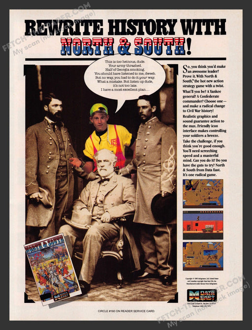 1990 Print Advertisement North & South Civil War Video Game Ad.
