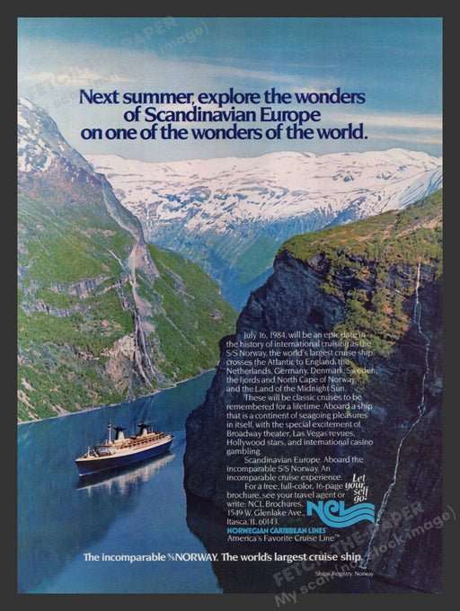 Norwegian Caribbean Lines 1980s Print Advertisement Ad 1983 Cruise Boat Fetch the Paper!