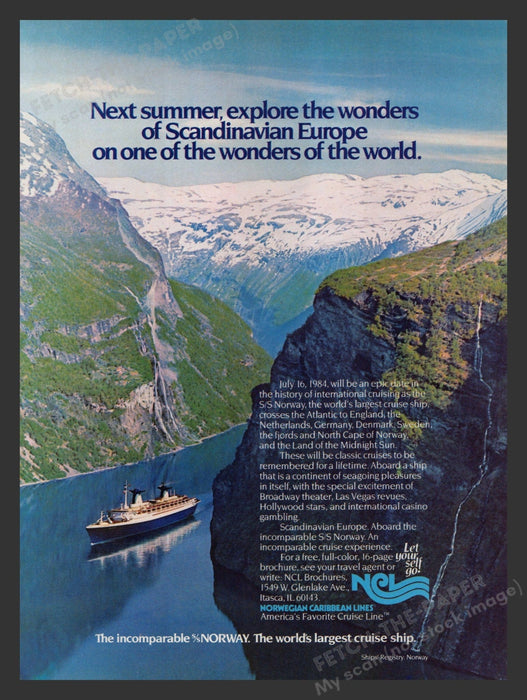 Norwegian Caribbean Lines 1980s Print Advertisement Ad 1983 Cruise Boat Fetch the Paper!