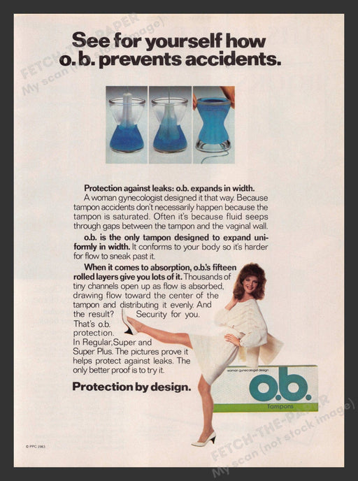 O.B. Tampon Design Girl Legs 1980s Print Advertisement Ad 1983 Fetch the Paper!