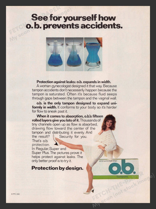 O.B. Tampon Design Girl Legs 1980s Print Advertisement Ad 1983 Fetch the Paper!
