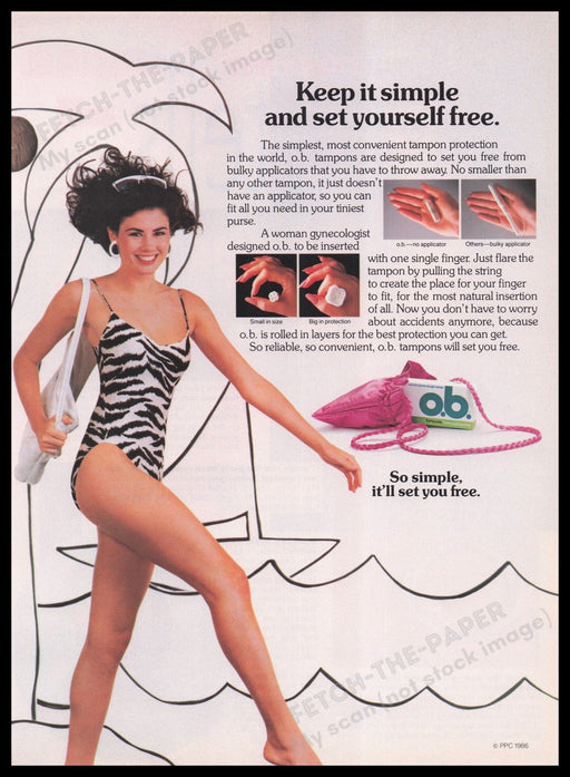 o.b. Tampons 1980s Print Advertisement Ad 1986 Legs Model Swim Fetch the Paper!
