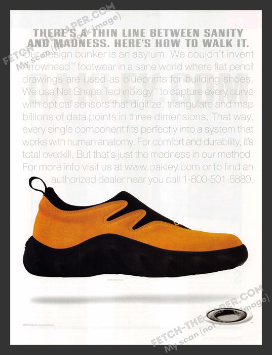 2001 Oakley Arrowhead Footwear Print Advertisement.
