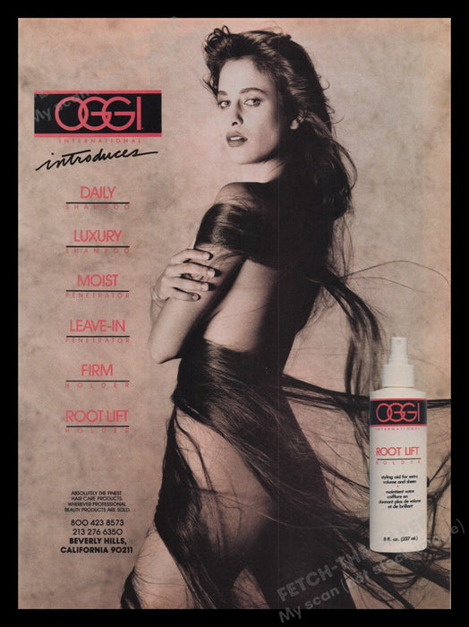 OGGI Root Lift 1980s Print Advertisement Ad 1987 LONG Hair Naked Model Fetch the Paper!