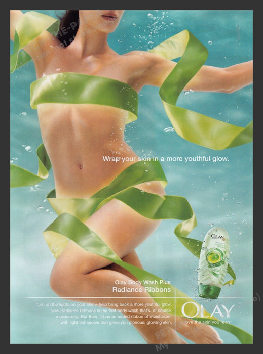 Olay 2000s Print Advertisement 2007 Body Wash Naked Ribbons Water Fetch the Paper!