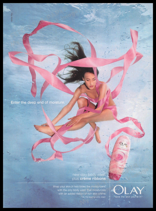 Olay Creme Body Wash Pink Ribbons 2000s Print Advertisement Ad 2006 Underwater Fetch the Paper!
