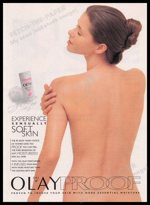 Olay Proof Soft Skin 1990s Print Advertisement Ad 1998 Bare Back Fetch the Paper!