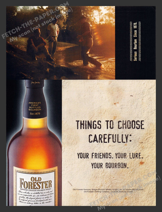 1998 Print Advertisement Old Forester Bourbon Whisky Men Fishing Alcohol Ad.