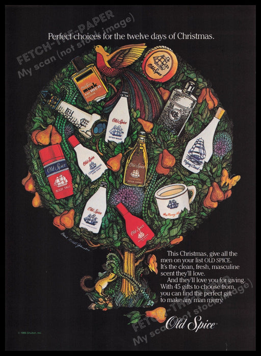 Old Spice 1980s Print Advertisement Ad 1986 12 Days of Christmas Fetch the Paper!