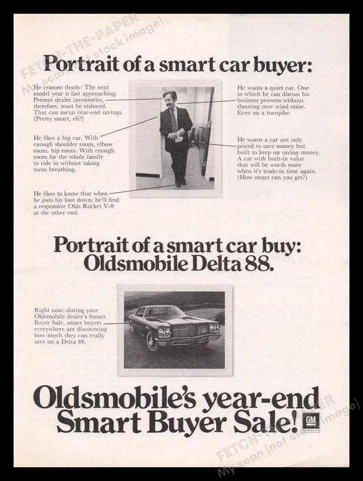 Oldsmobile Delta 88 1970s Print Advertisement Ad 1972 Smart Car Buyer Fetch the Paper!