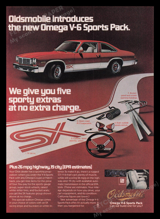 Oldsmobile Omega V-6 Sports Pack 1970s Print Advertisement Ad 1977 Car Fetch the Paper!
