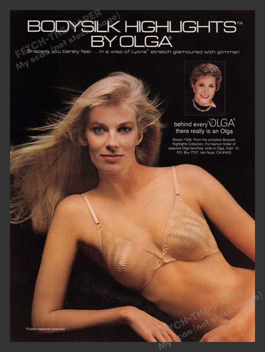 Olga 1980s Print Advertisement Ad 1983 Bodysilk Highlights Lingerie Fetch the Paper!