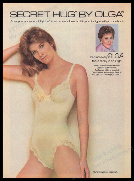 Olga Lingerie 1980s Print Advertisement Ad 1983 Secret Hug Glamour Suit Fetch the Paper!
