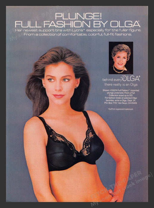 1984 Olga Plunge Full Flattery Black Bra Print Advertisement Ad