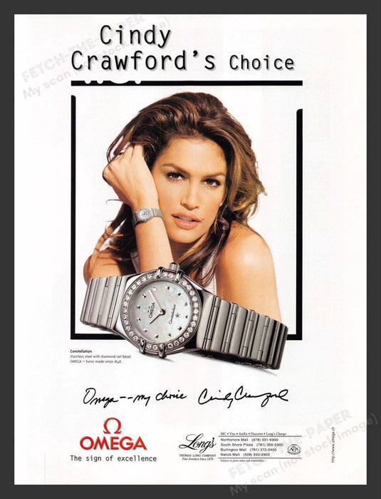 1998 Omega Constellation Watch Cindy Crawford Print Advertisement Ad