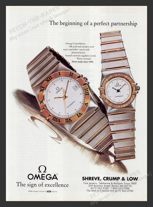 Omega Watch Constellation 1990s Print Advertisement 1994 Fetch the Paper!