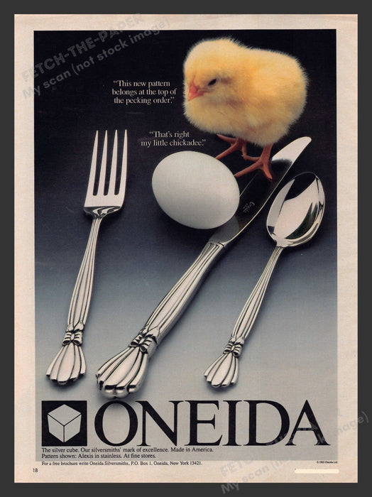 Oneida 1980s Print Advertisement 1985 Pattern Shown Alexis Silverware Fetch the Paper!