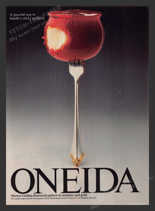 Oneida 1980s Print Advertisement 1988 Golden Kenwood Pattern Flatware Fetch the Paper!