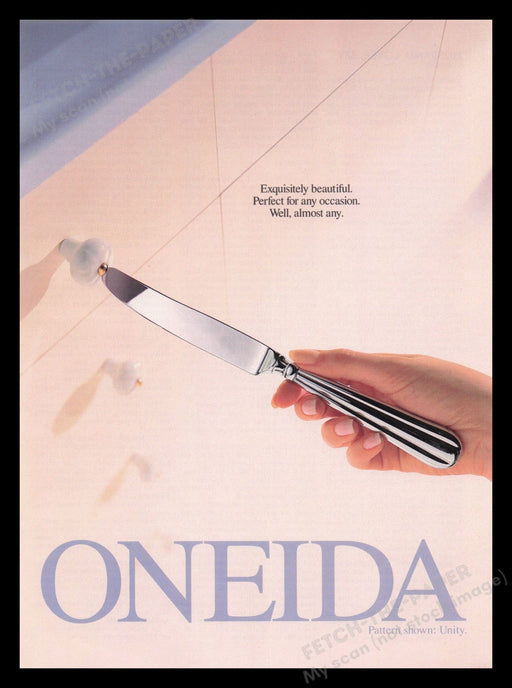 Oneida Flatware 1990s Print Advertisement Ad 1994 Unity Pattern Shown Fetch the Paper!