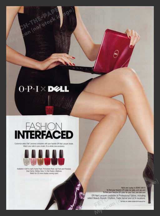 OPI & Dell 2000s Print Advertisement 2009 Long Legs Nail Polish Cosmetics Laptop Fetch the Paper!