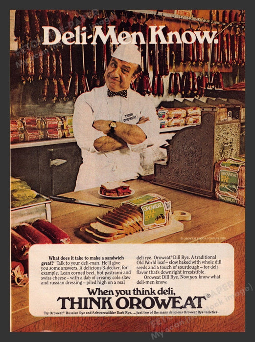 1980 Oroweat Bread "Deli-men Know" Print Advertisement Ad