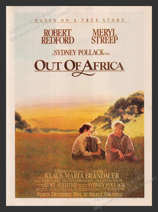 Out of Africa 1980s Print Advertisement 1985 Actor Movie Release Redford Streep Fetch the Paper!