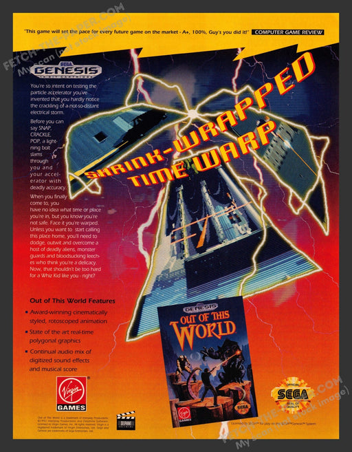 1992 Print Advertisement Out of this World Sega Video Game Ad.