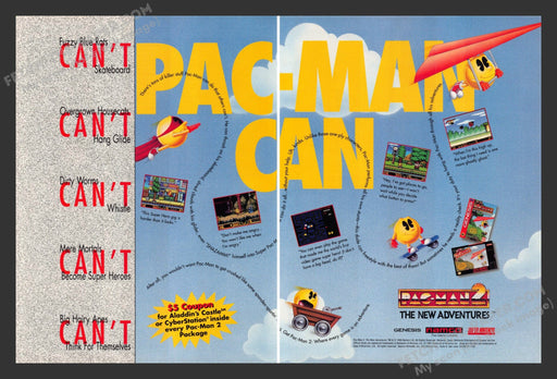 1994 Print Advertisement 2 Page Pac-Man 2 Video Game Ad.