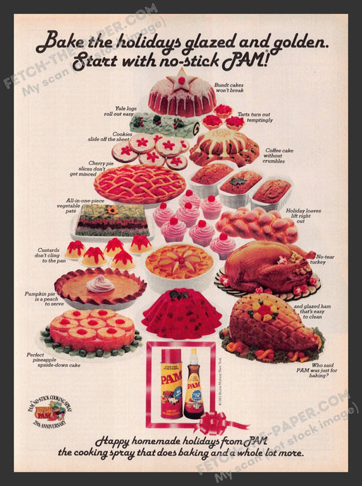 1983 Print Advertisement Pam Spray for Holiday Baking Food Ad.