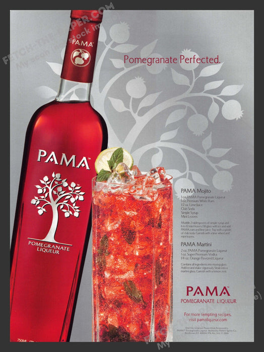 2007 Print Advertisement Pama Pomegranate Mojito Martini Recipe Alcohol Ad.