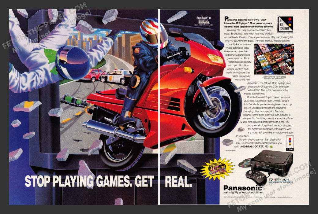 1994 Print Advertisement 2 Page Panasonic R.E.A.L. 3DO System Video Game Ad.
