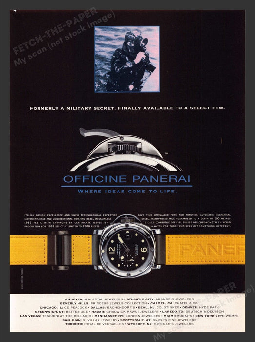 1999 Panerai Watch Military Diver Print Advertisement Ad