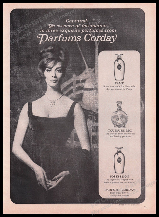 Parfums Corday 1960s Print Advertisement Ad 1965 Perfume Fame Toujours Moi Fetch the Paper!