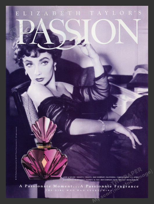 Passion by Elizabeth Taylor Perfume 1990s Print Advertisement Ad 1992 Fetch the Paper!