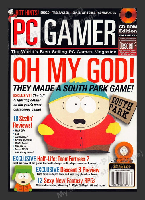 PC Gamer Jan 1999 Featuring "South Park" Magazine Front Cover Only Fetch the Paper!