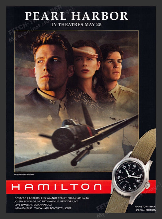 2001 Pearl Harbor & Hamilton Watches Print Advertisement Ad