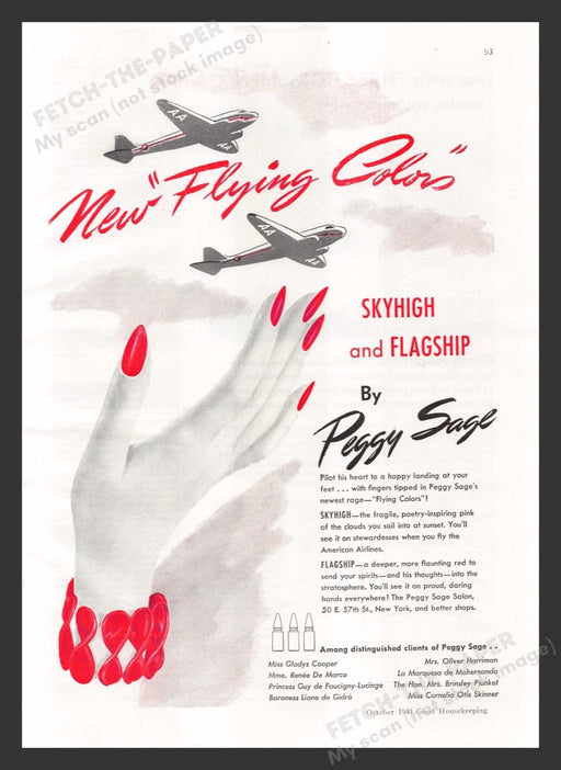 1940 Peggy Sage Nail Polish "Flying Colors" Print Advertisement Ad