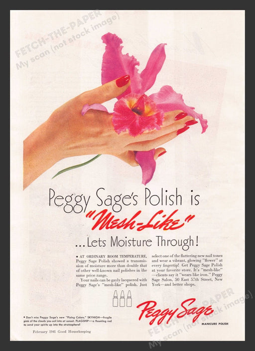 1941 Peggy Sage "Mesh-Like" Flying Colors Print Advertisement Ad