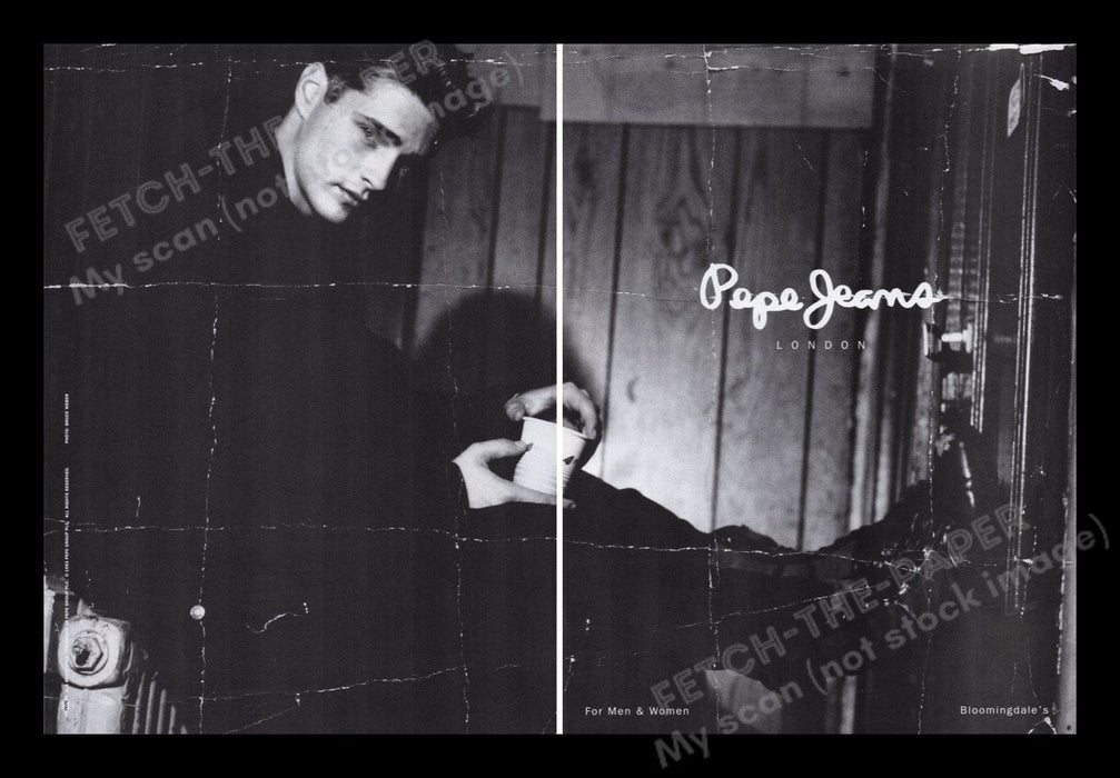 Pepe Jeans 1990s Print Advertisement Ad (2 pages) 1993 Jason Priestley Fetch the Paper!