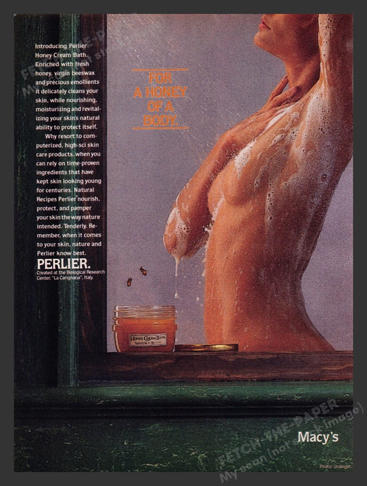 1987 Perlier Honey Cream Bath Nude Woman Shower Print Advertisement Ad