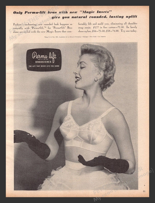 1956 Perma-lift Bras "Magic Insets" Print Advertisement Ad
