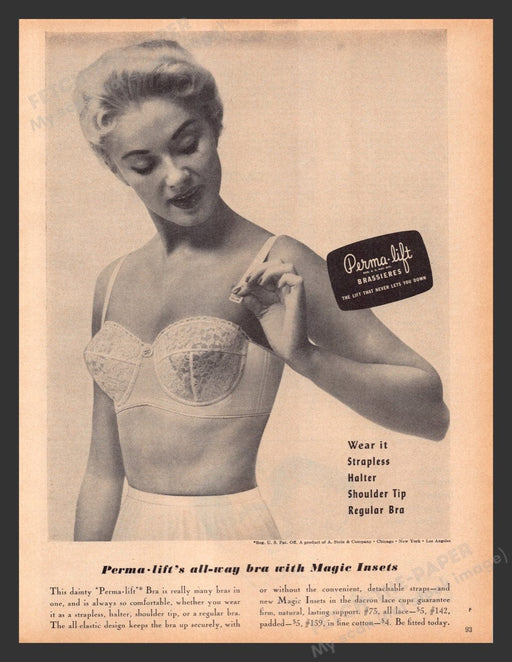 1956 Perma-lift Brassieres Blonde Strapless Option Bra Print Advertisement Ad