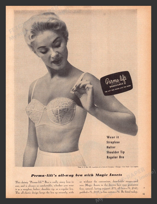 1956 Perma-lift Brassieres Blonde Strapless Option Bra Print Advertisement Ad