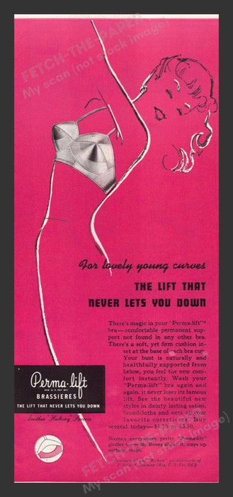 1948 Perma-lift Brassieres Bra Lingerie Young Curves Print Advertisement Ad