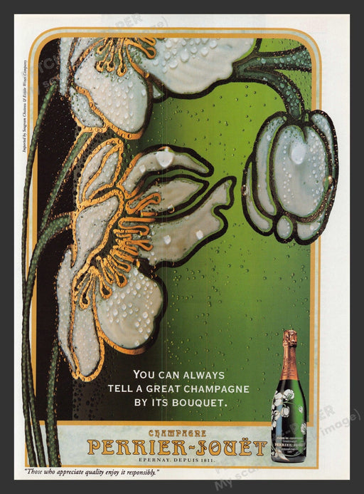 Perrier-Jouet Champagne Tulip Illustration 1990s Print Advertisement 1994 Fetch the Paper!