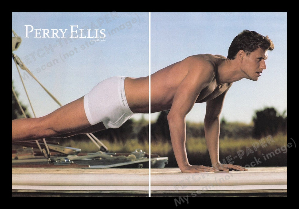 Perry Ellis 2000s Print Advertisement (2 pages) 2008 Men's Underwear Push Up Fetch the Paper!